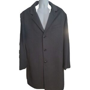London Fog Signature Men's Long Wool Gray‎ Overcoat Sz 48L